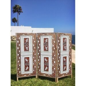Hand-carved Wood Room Divider Screen, Antique Folding Screen three Panels Boho Decor, Dressing Screen for Bedroom, Poolside, Seaside, Garden