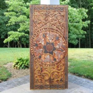 Hand Carved Fish Entry Front Door, Antique Barn Door, Cabin Entrance, Interior Exterior Hinged Doors, Bed Headboard, Dining Table, Wall Art