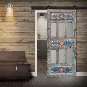 Vintage French Glass Barn Door, Double Single Sliding Track or Regular Hinged interior Exterior Rustic Solid wood Carved Antique Door