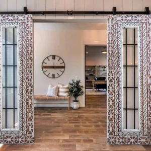 Vintage French Glass Barn Door, Double Single Sliding Track or Regular Hinged interior Exterior Rustic Solid wood Carved Antique Door