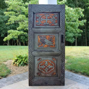 Hand-Carved Owl Front Door | Antique Barn Doors | Log Cabin Entrance Doors | Custom Size Solid Wood interior Exterior Doors | Wall Decor