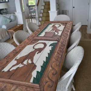 Barn Wood Rustic Dining Table, Wild Goat Carved Custom Size Dining Table Panel, Farmhouse Coffee Table, Barn Door, Entry Front Door
