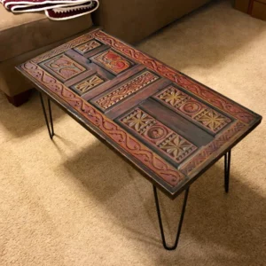 Rustic Barn Wood Coffee Table, Custom Size Farmhouse Handmade side Table, Boho edge Coffee Table, Hairpin foot stand, Wooden Sofa Table