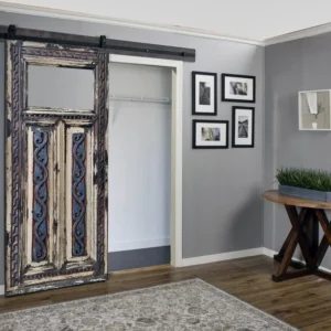 Antique Glass Barn Door, Solid wood Carved Double Single Sliding or Regular Farmhouse interior Doors, Distressed White Rustic Glass Door