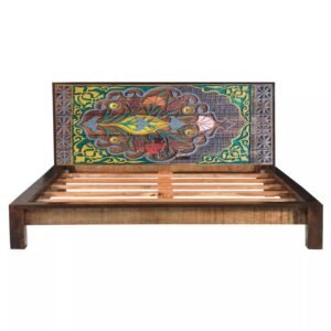 Custom Size Hand-Carved Solid Wood Bed Headboard, Boho King, Queen Headboards, Footboard, Wooden Bed, Rustic, Oriental Antique Furniture