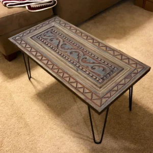 Hand-carved solid wood Coffee Table, Hairpin legs wooden Table, Hairclip Legs Edge Coffee Table, Rustic Sofa Table, Farmhouse Side Table