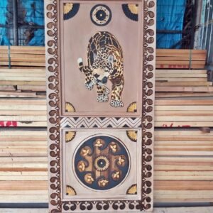 Hand-Carved Jaguar Barn Door | Log Cabin Entrance Doors | Antique Front Door | Custom Designed Wooden interior Exterior Doors | Room Divider