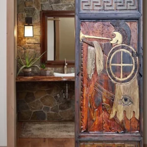 Hand-Carved Lodge Barn Door | Antique Doors | Rustic Sliding Door | Custom Designed Wooden interior Exterior Doors | Front Door | Wall Decor